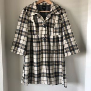 Takara plaid long wool blend pea coat size medium
